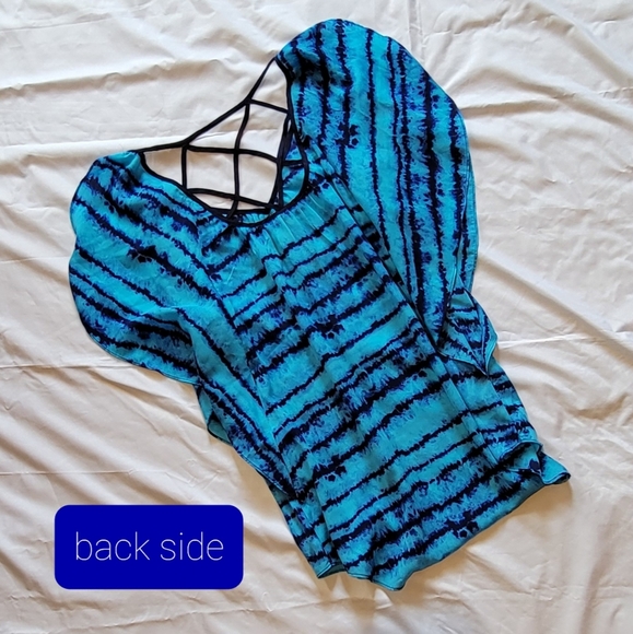 NWT EXPRESS stripe dyed criss cross back flutter sleeve silky blouse - Picture 2 of 10